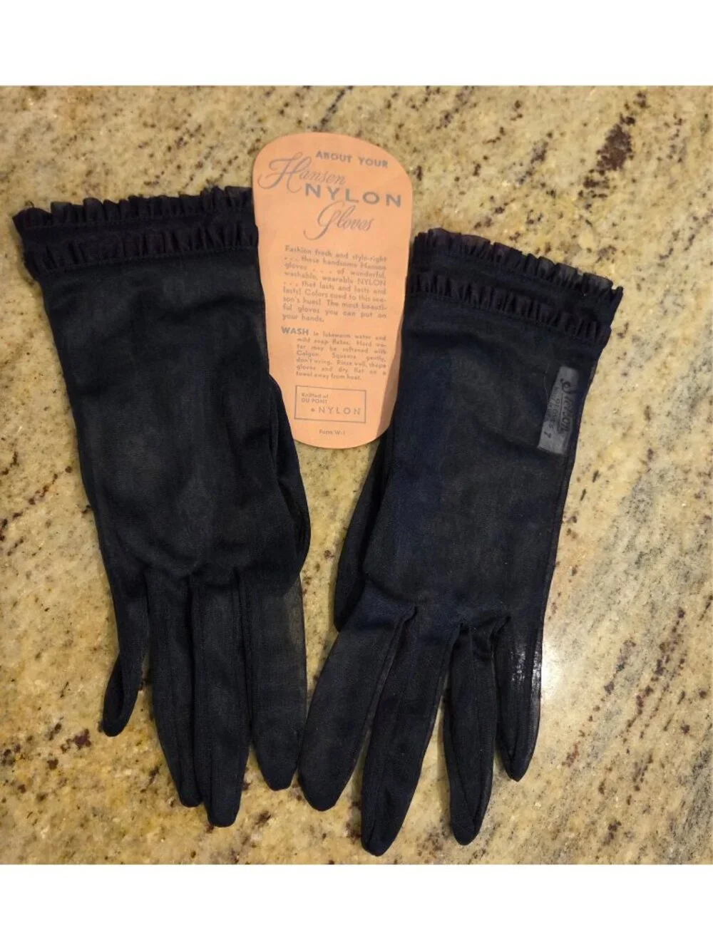 New! Vintage Women's Size 7 S/M Blue Sheer Nylon Formal Gloves Double Ruffle